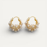 Vintage Gold Hoop Earrings with Pearls