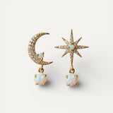 Gold Moon and Star Earrings with Opal