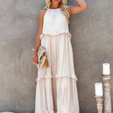 Delilah - Elegant Halter Neck Ruffle Trim Dress