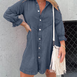 Galilea - Chic Turn-Down Collar Denim Midi Dress