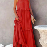 Delilah - Elegant Halter Neck Ruffle Trim Dress