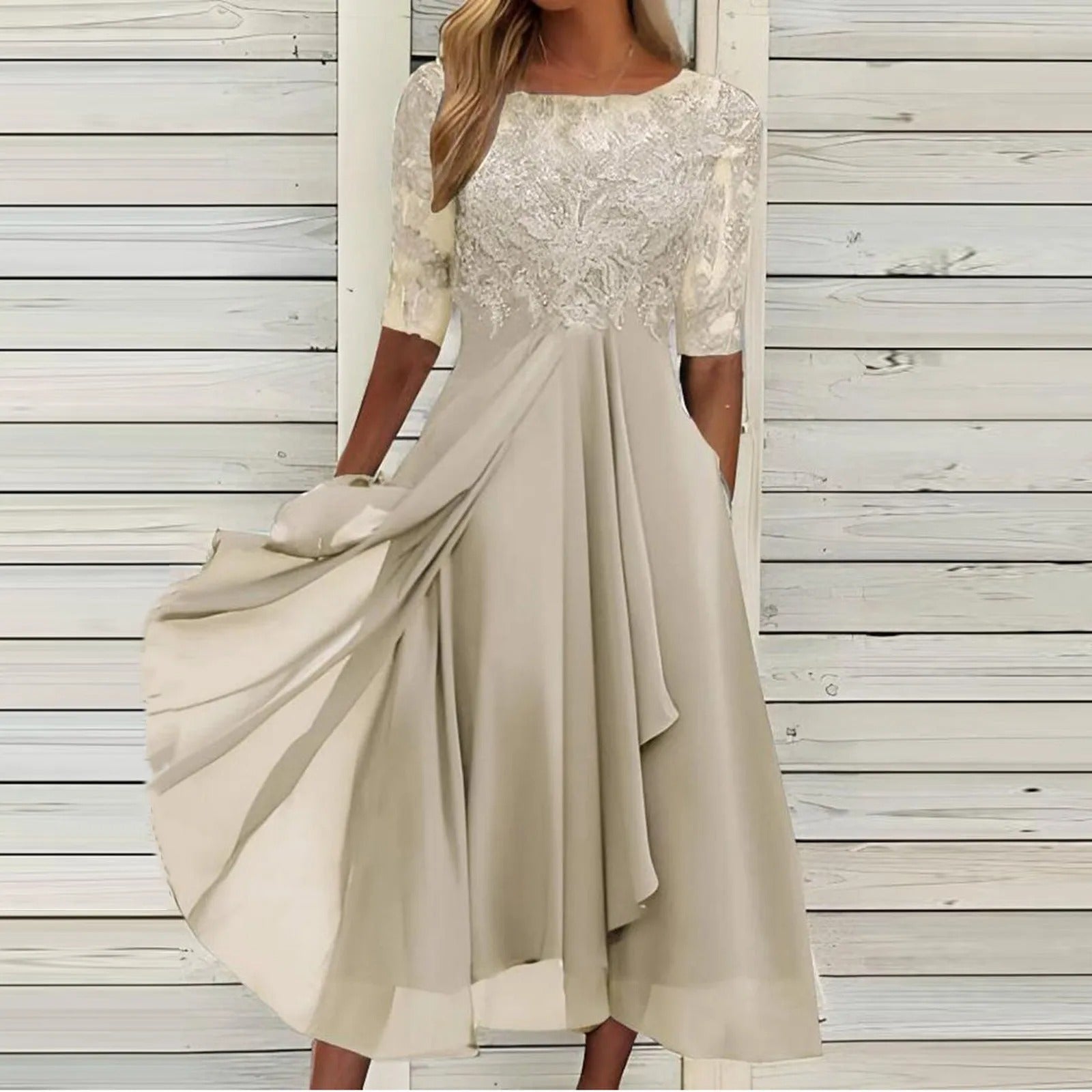 Sylvana - Tea-Length Lace Embroidered Dress