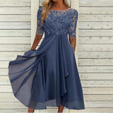 Sylvana - Tea-Length Lace Embroidered Dress