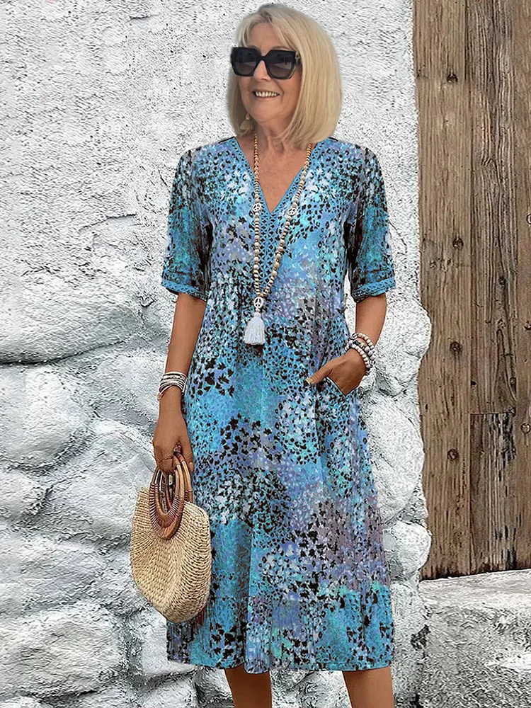 Danielle - Women's Vibrant Midi Dress With Pockets