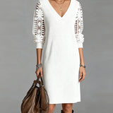 Long Sleeve Lace Dress with V-Neck