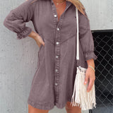 Galilea - Chic Turn-Down Collar Denim Midi Dress