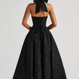 Renata - Jacquard Lace-Up Waist Maxi