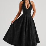 Renata - Jacquard Lace-Up Waist Maxi