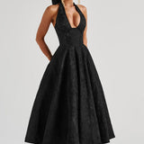Renata - Jacquard Lace-Up Waist Maxi
