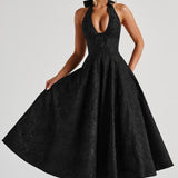 Renata - Jacquard Lace-Up Waist Maxi