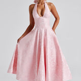 Renata - Jacquard Lace-Up Waist Maxi