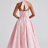 Renata - Jacquard Lace-Up Waist Maxi