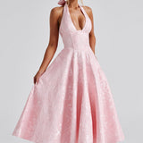 Renata - Jacquard Lace-Up Waist Maxi