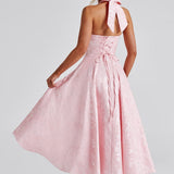 Renata - Jacquard Lace-Up Waist Maxi