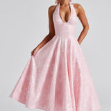 Renata - Jacquard Lace-Up Waist Maxi