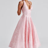 Renata - Jacquard Lace-Up Waist Maxi