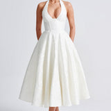 Renata - Jacquard Lace-Up Waist Maxi