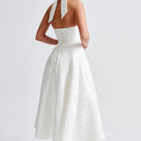 Renata - Jacquard Lace-Up Waist Maxi