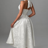 Renata - Jacquard Lace-Up Waist Maxi