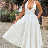 Renata - Jacquard Lace-Up Waist Maxi
