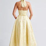 Renata - Jacquard Lace-Up Waist Maxi