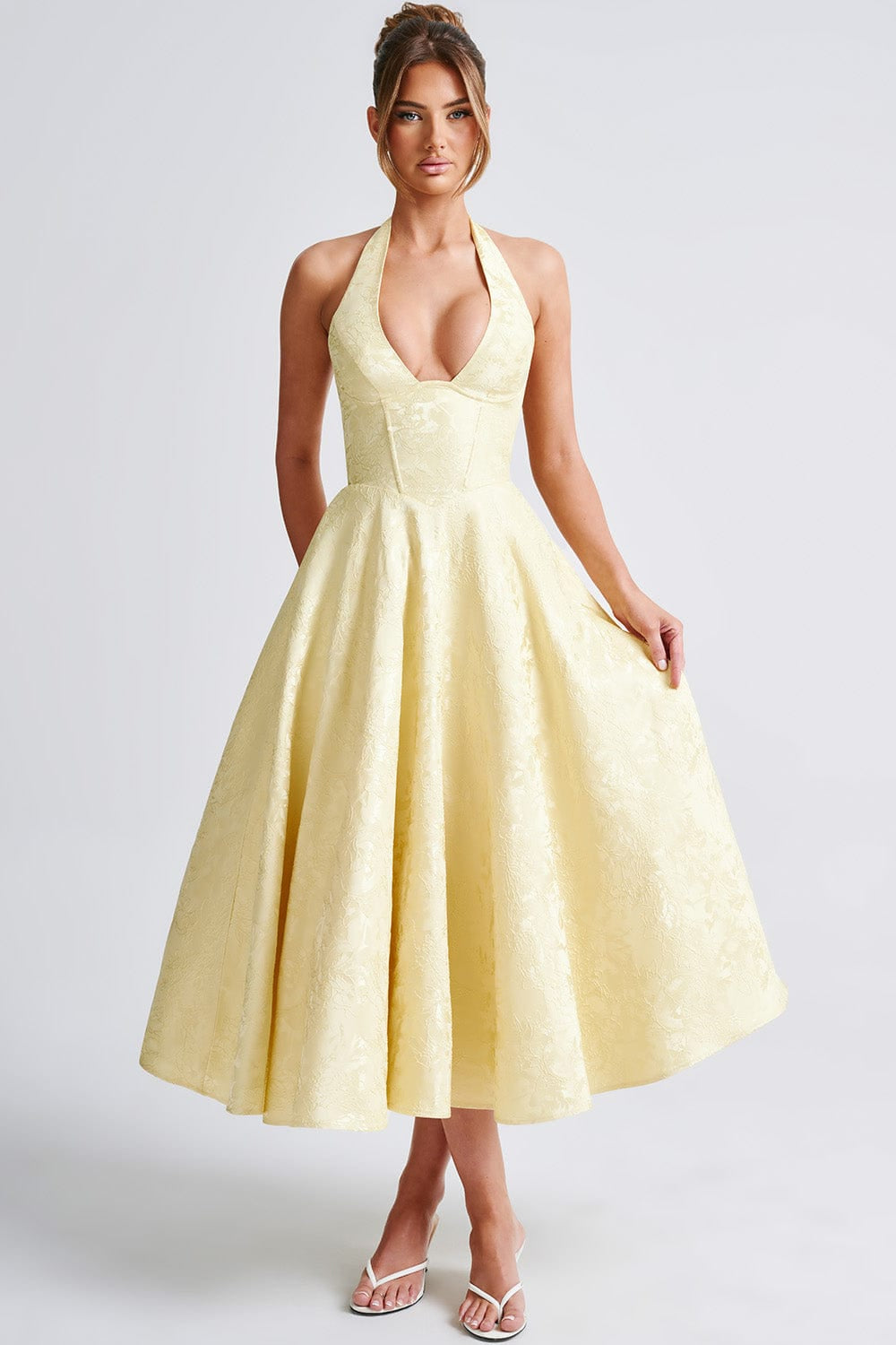 Renata - Jacquard Lace-Up Waist Maxi