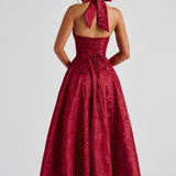 Renata - Jacquard Lace-Up Waist Maxi