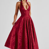 Renata - Jacquard Lace-Up Waist Maxi