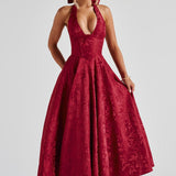 Renata - Jacquard Lace-Up Waist Maxi