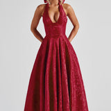 Renata - Jacquard Lace-Up Waist Maxi