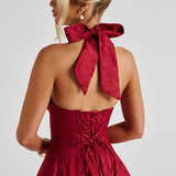 Renata - Jacquard Lace-Up Waist Maxi