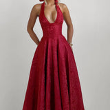 Renata - Jacquard Lace-Up Waist Maxi