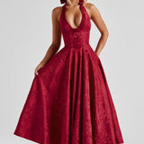 Renata - Jacquard Lace-Up Waist Maxi