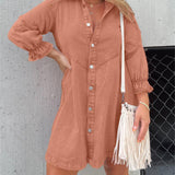 Galilea - Chic Turn-Down Collar Denim Midi Dress