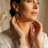 Boho Earrings with Red Crystal and Pearl