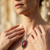 Vintage Silver and Red Quartz Pendant Necklace