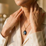 Blue Crystal Gold Necklace and Earrings Set