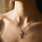 Silver Moon and Crystal Dream Catcher Necklace