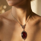 Vintage Silver and Red Quartz Pendant Necklace