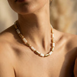 Vintage Gold and White Necklace with Rectangle Pearls