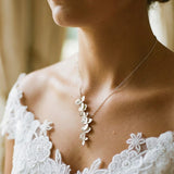 Silver Petal Necklace and Earrings Set