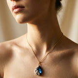 Blue Crystal Gold Necklace and Earrings Set