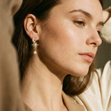 Gold Moon and Star Earrings with Opal