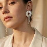 Drop Earrings with Openwork Red Stone
