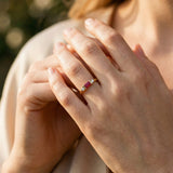 Gold Ring with Red Centre Stone and Sparkle