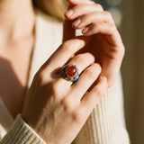Vintage Adjustable Silver Ring with Southern Red Tourmaline Inlay