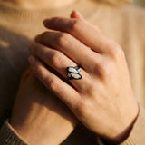 Vintage Twisted Ring with Black Stones and Opal