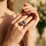 Vintage Rose Gold Ring with Blue Cubic Zirconia
