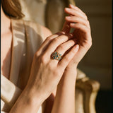 Vintage Gold Ring with Multiple Blue and White Cubic Zirconia