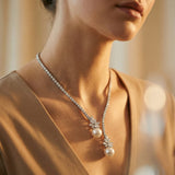 Elegant Sparkling Pearl Silver Necklace
